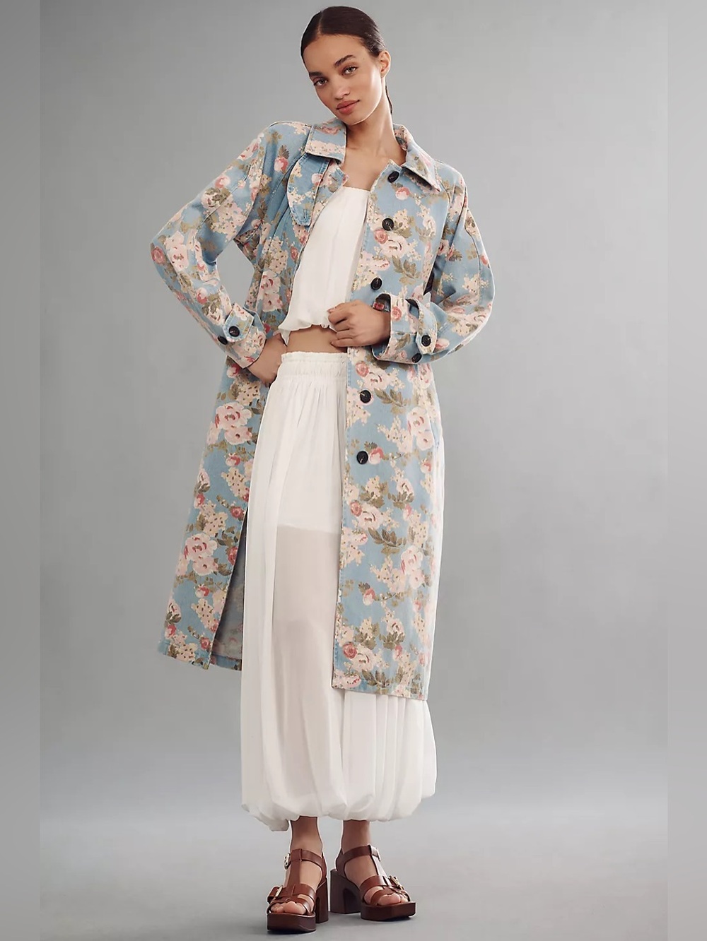 NWT Size M - Avec Les Filles Cotton Blend Printed Denim Trench Coat (US$ 188)